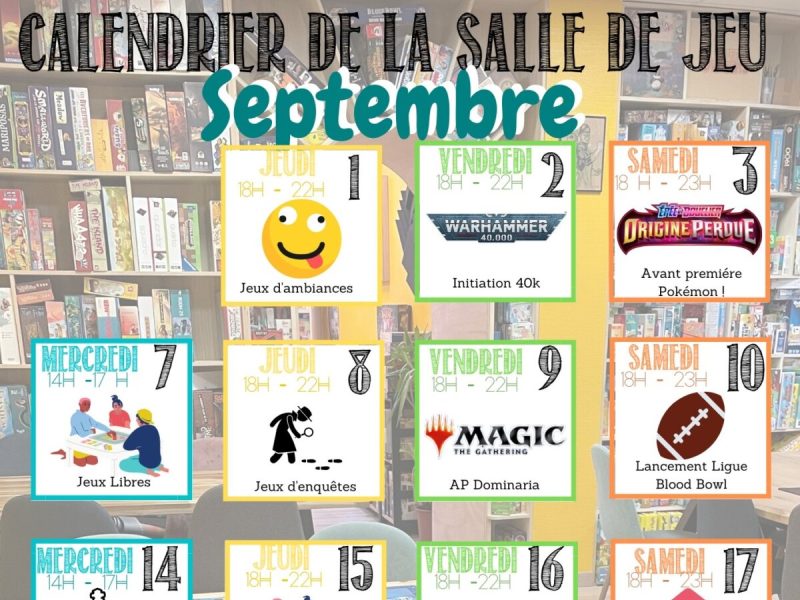 Le calendrier de septembre est en ligne ! - L'Instant Ludique
